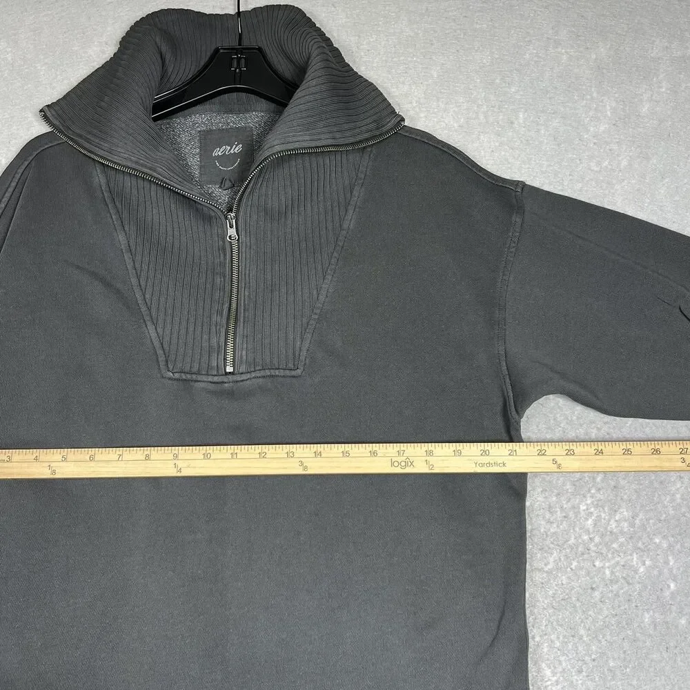 Aerie Sweater Women’s Small Gray 1/4 Zipper Mock Neck Sailor Collar Sweatshirt